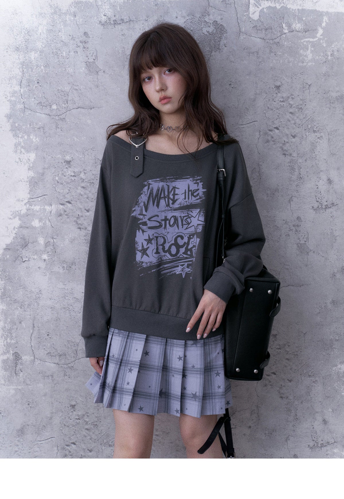 Heart-Strap Graphic Faux-Layered Sweatshirt Dress