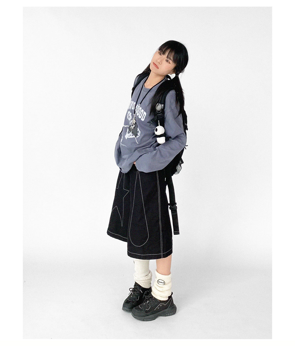 Falling Star Contrast-Stitch Wide-Leg Culottes