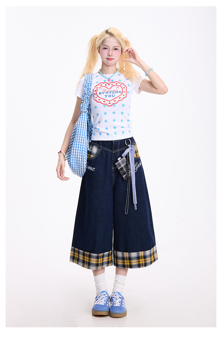 Dreams Star Baby Tee & Light Blue Wide-Leg Pants