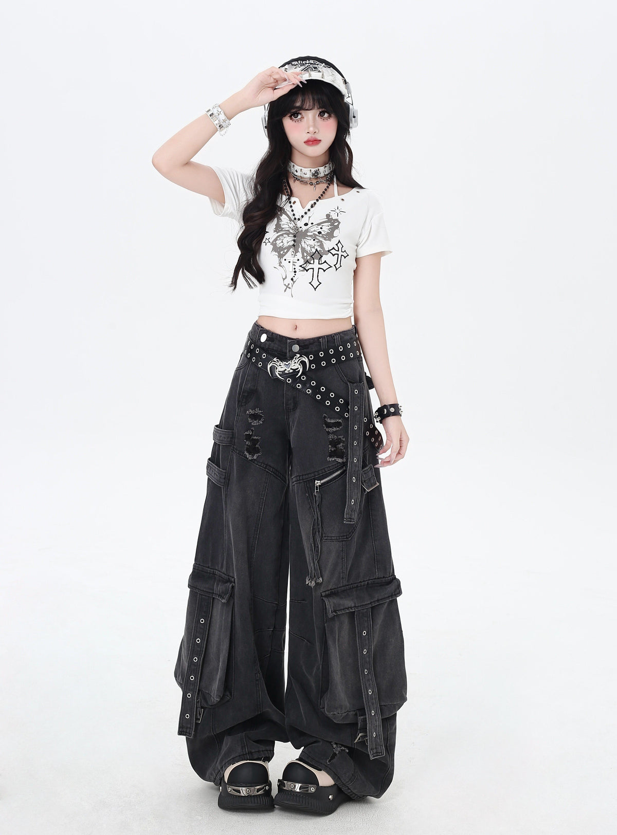 Butterfly Fragment Halter Graphic Top with Arm Warmers