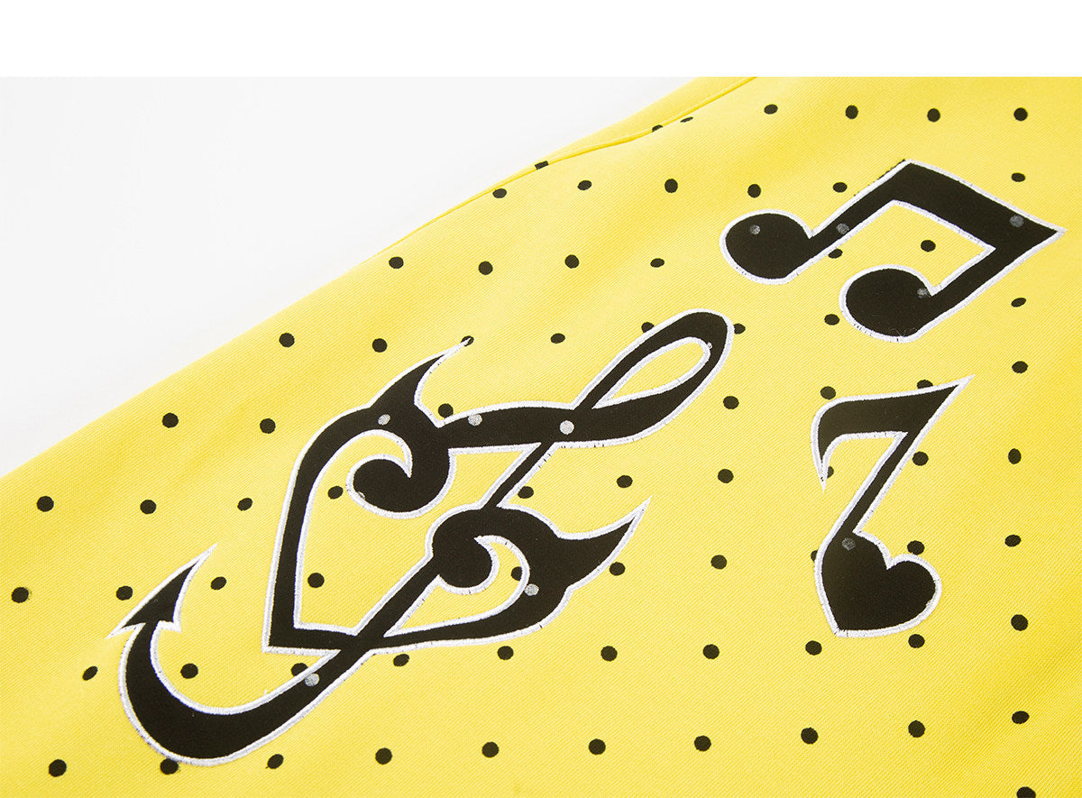 Polka-Dot Music Note Embroidered Wide-Leg Pants