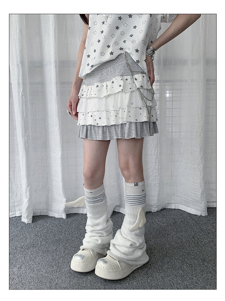 Star Stripe Tiered Ruffle Mini Skirt