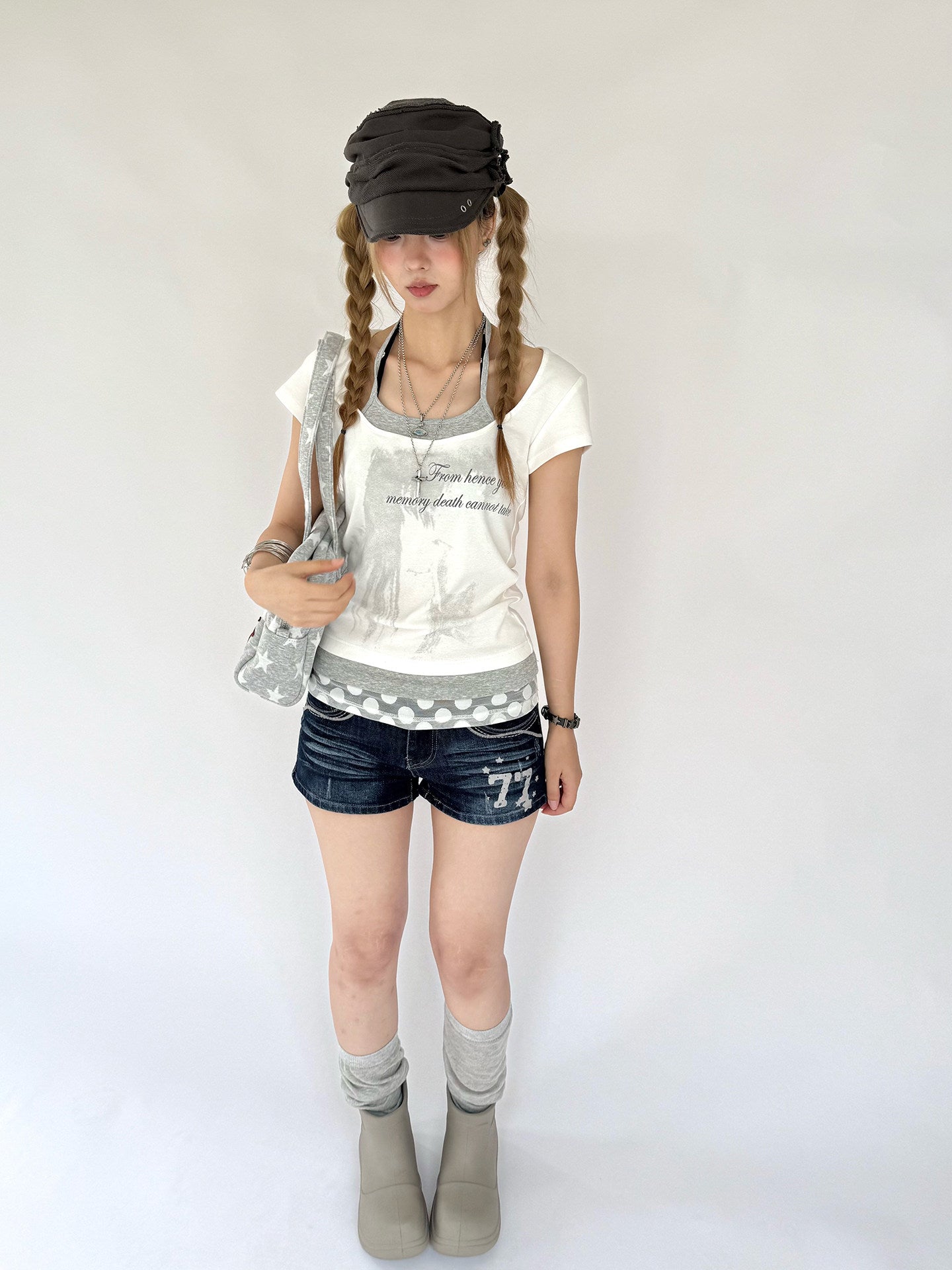 White Gardenia Faux-Layer Halter Graphic Tee