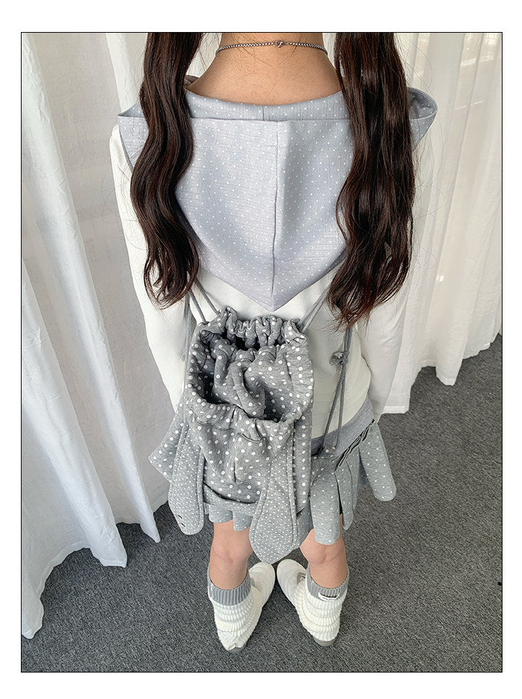 Polka Dot Layered Hooded Long Sleeve Top