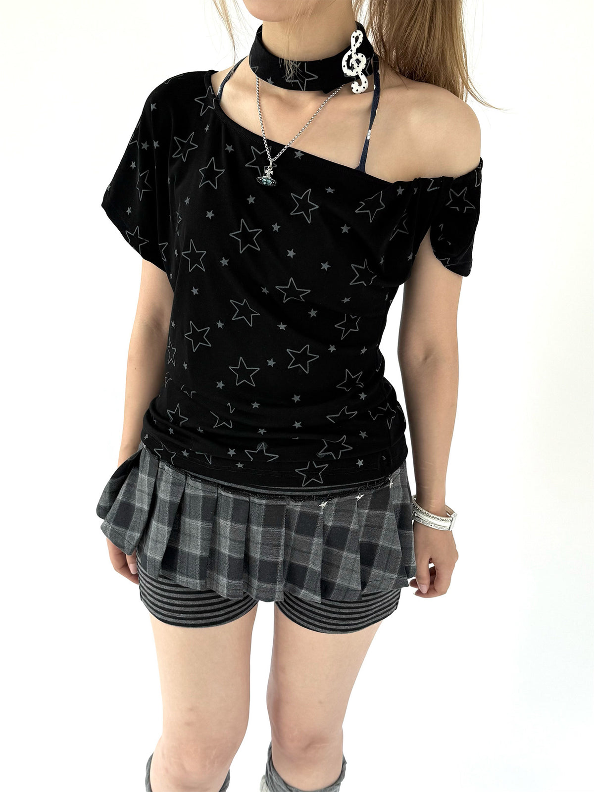 Plaid Pleated Layered Skort