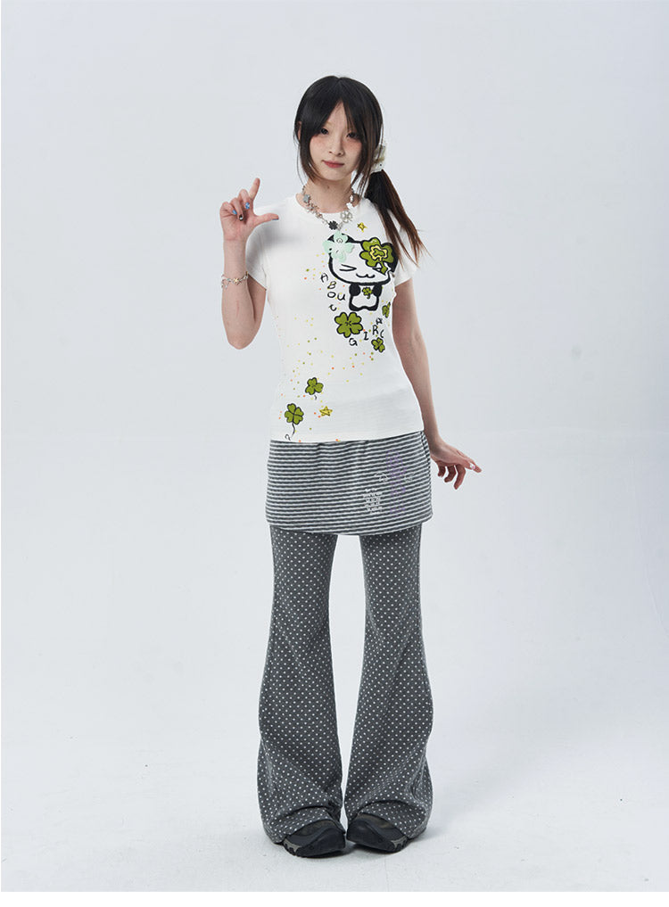 Polka Dot Layered Flare Skirt Pants