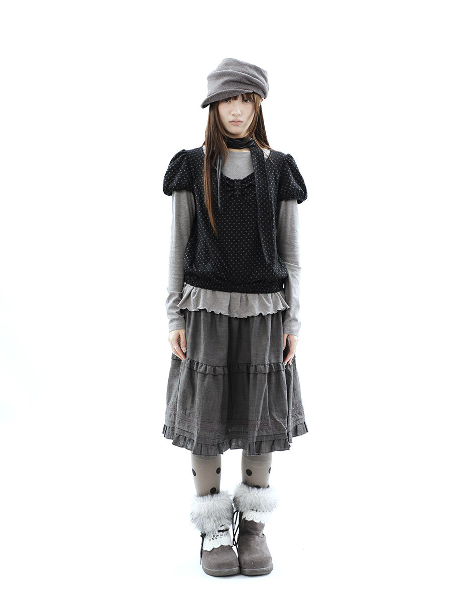 Polka Dot Layered Two-Piece Top Set with Scarf