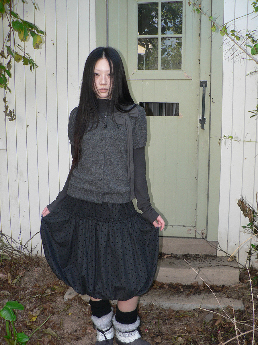 Bow-Detail Knit Cardigan & Long Sleeve Two-Piece Set