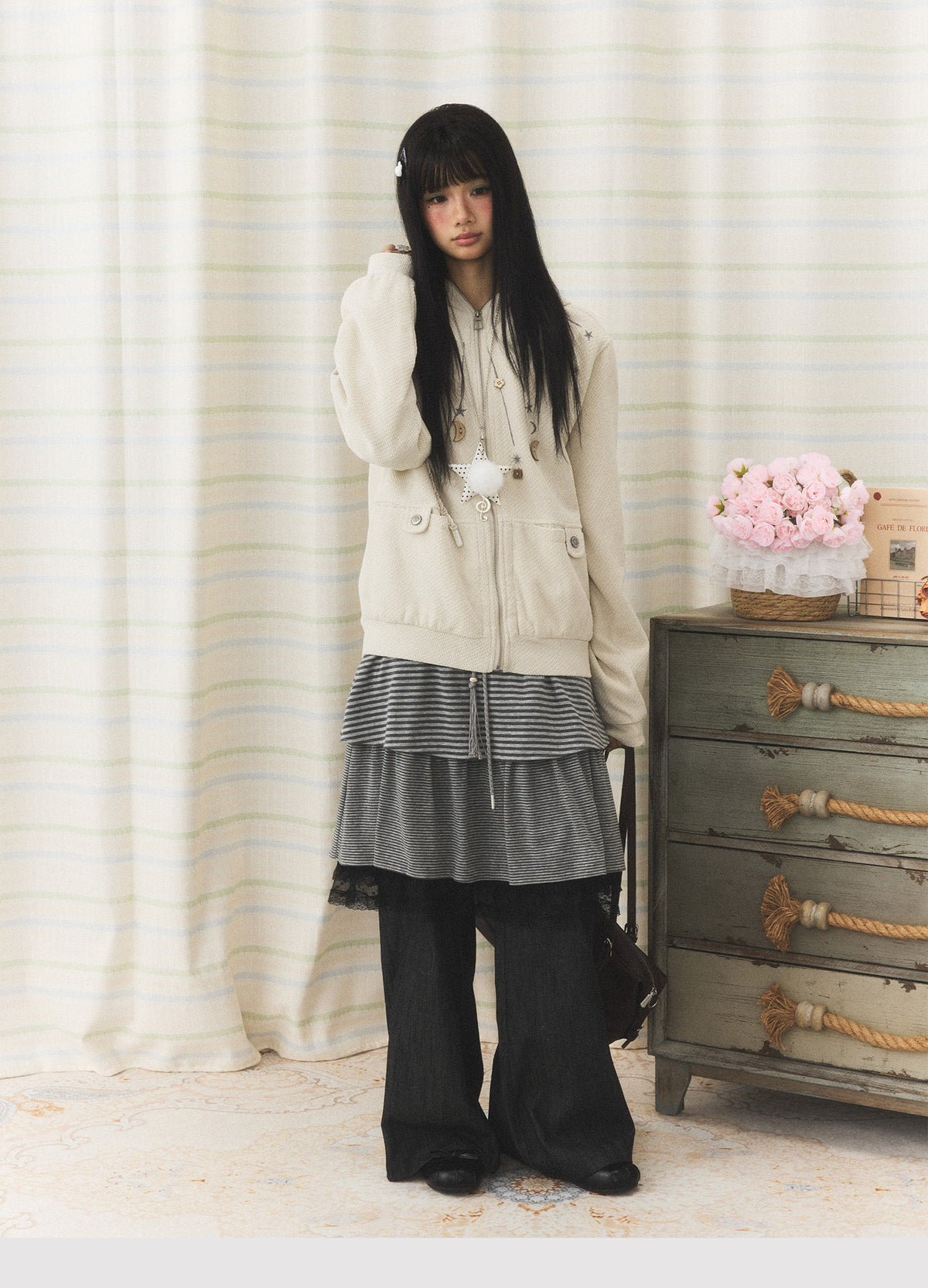 Star & Moon Embroidered Zip-Up Hoodie