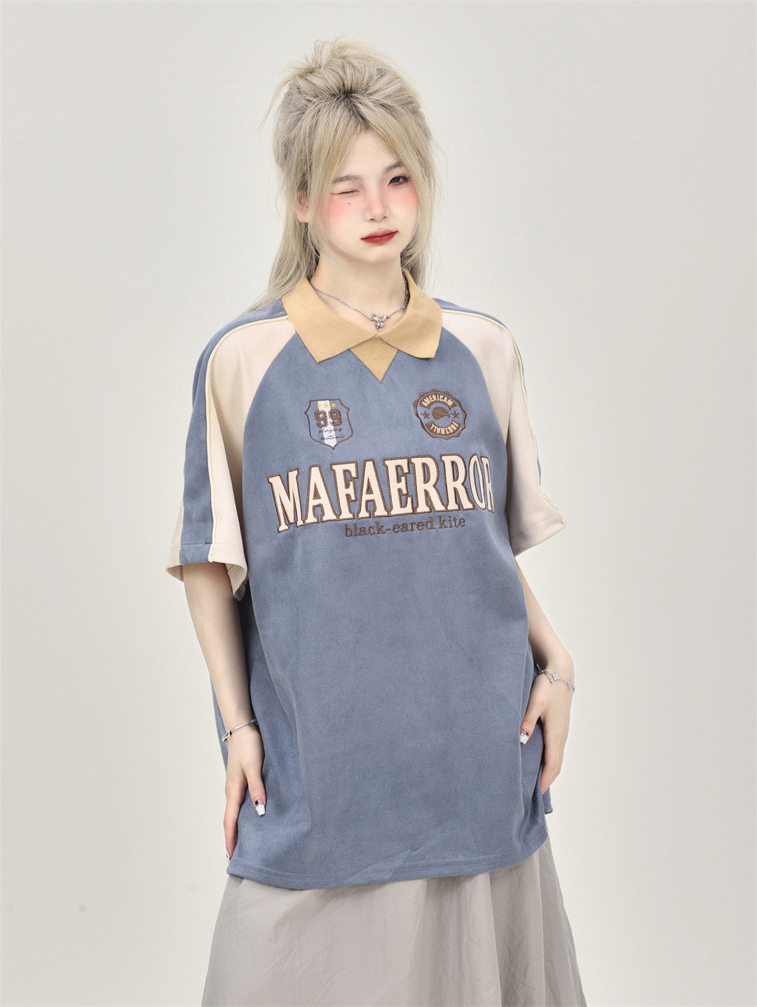 Suede Polo Jersey Tee — Bicolour Raglan