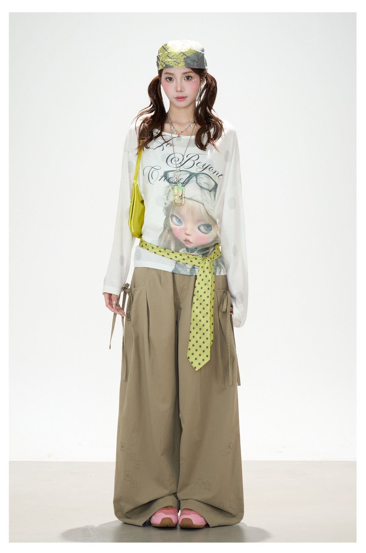 Dreamy Doll Print Oversized Long Sleeve Top