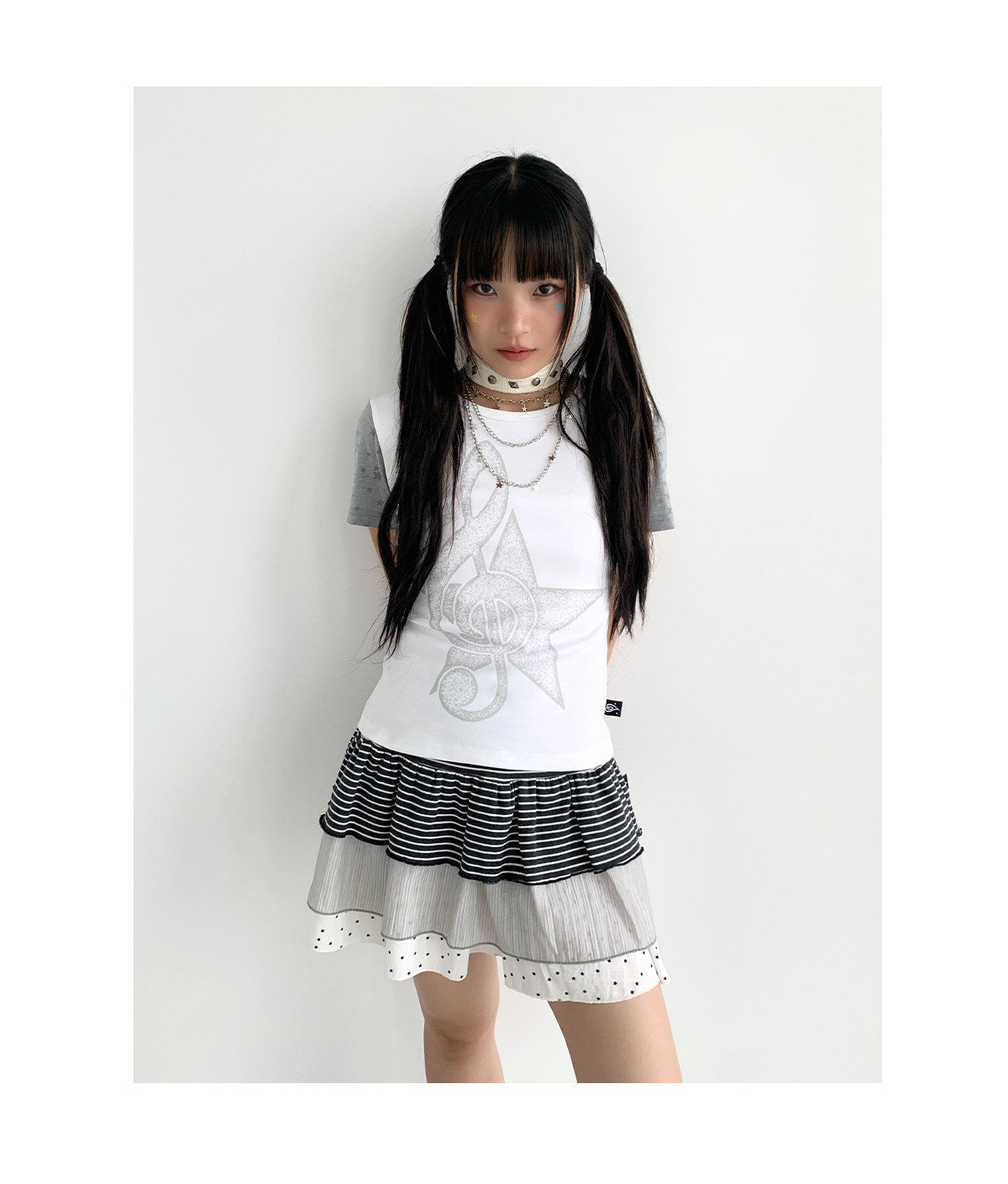 Trio Stripe Star Tiered Mini Skirt
