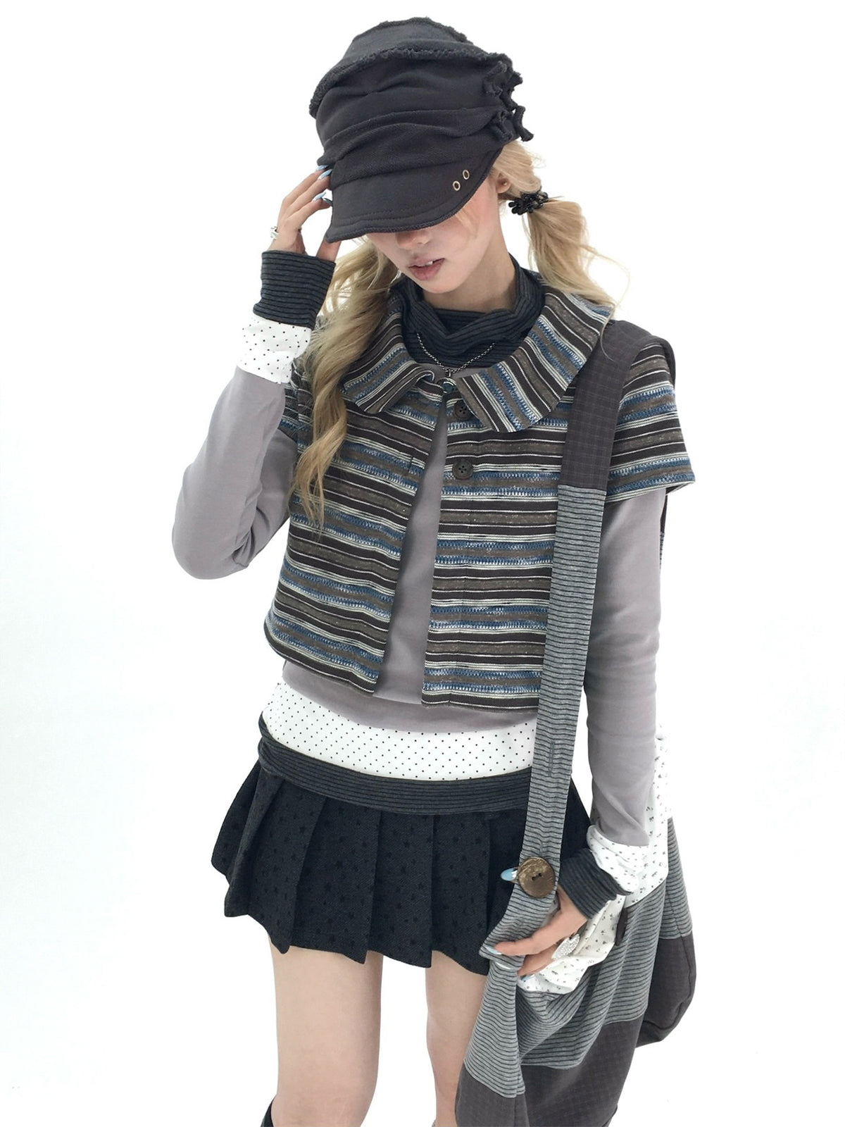 Vintage Blue Stripe Cropped Knit Cardigan Jacket