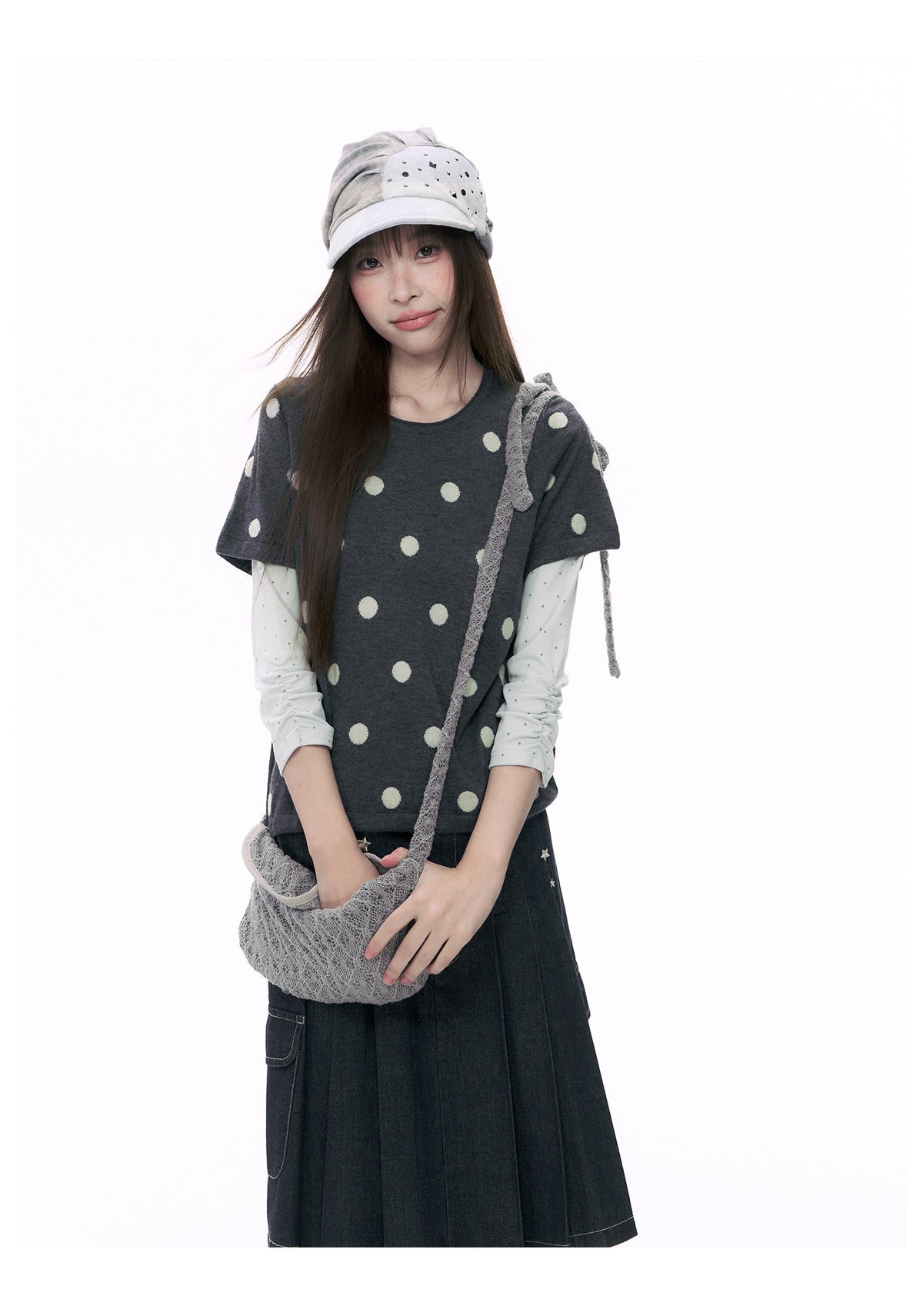 Polka Dot Wool-Blend Short Sleeve Knit Top