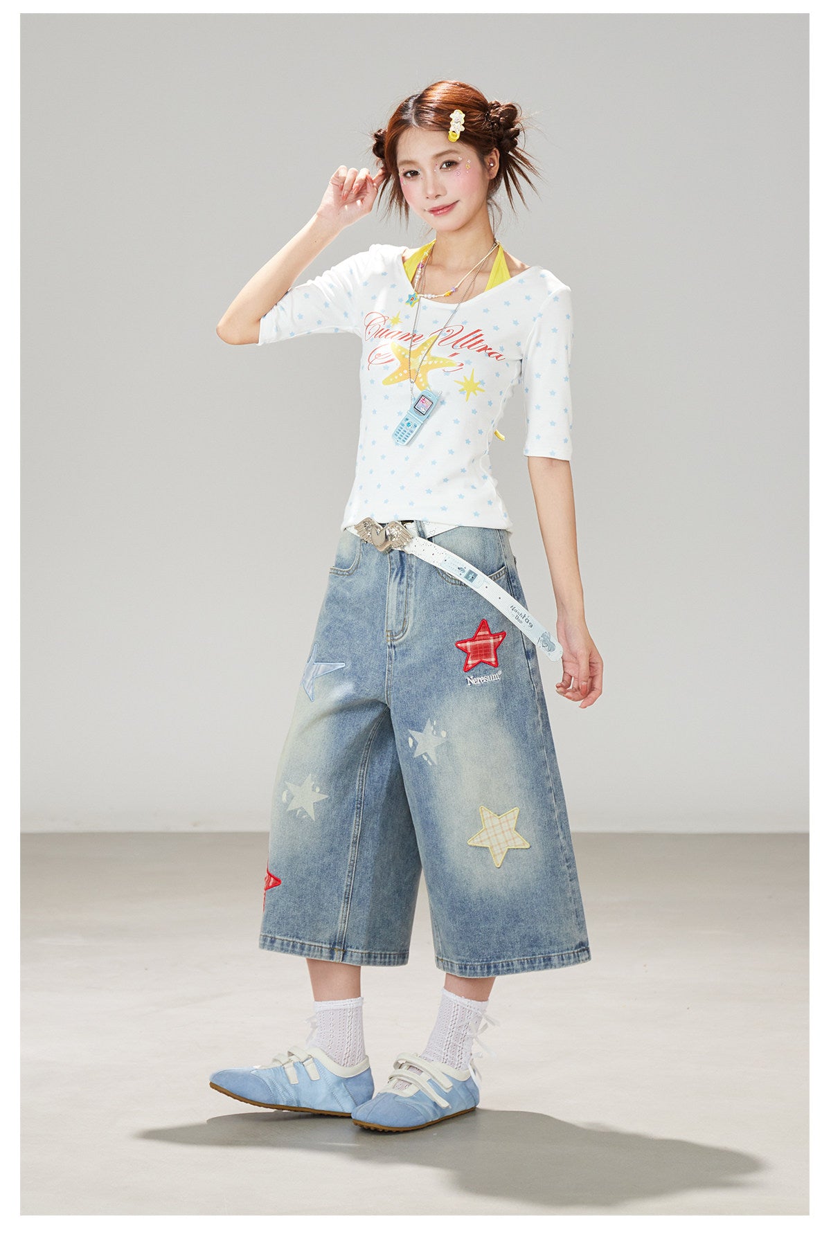 Blue Star Wide-Leg Denim Pants