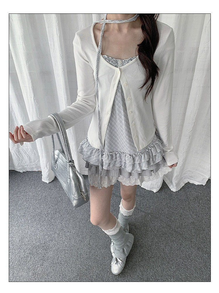Ruffle Cami & Soft Cardigan Two-Piece Layered Top Set