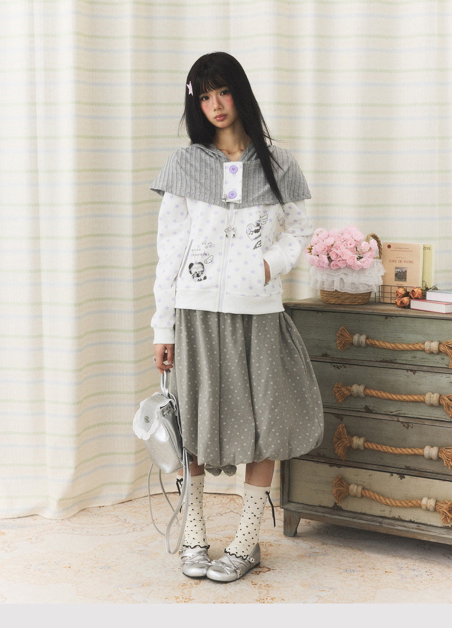 Starfall Cape-Layer Zip-Up Hoodie