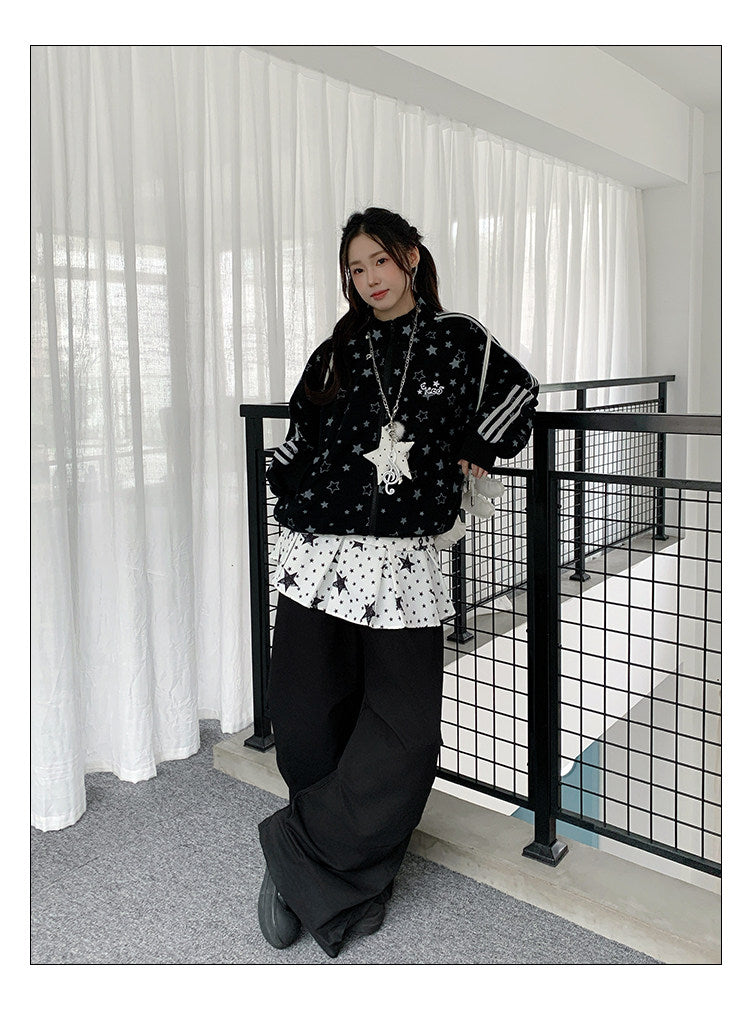 【rejio】All-Star Print Trainingsjacke (Schwarz / Heather Grey)