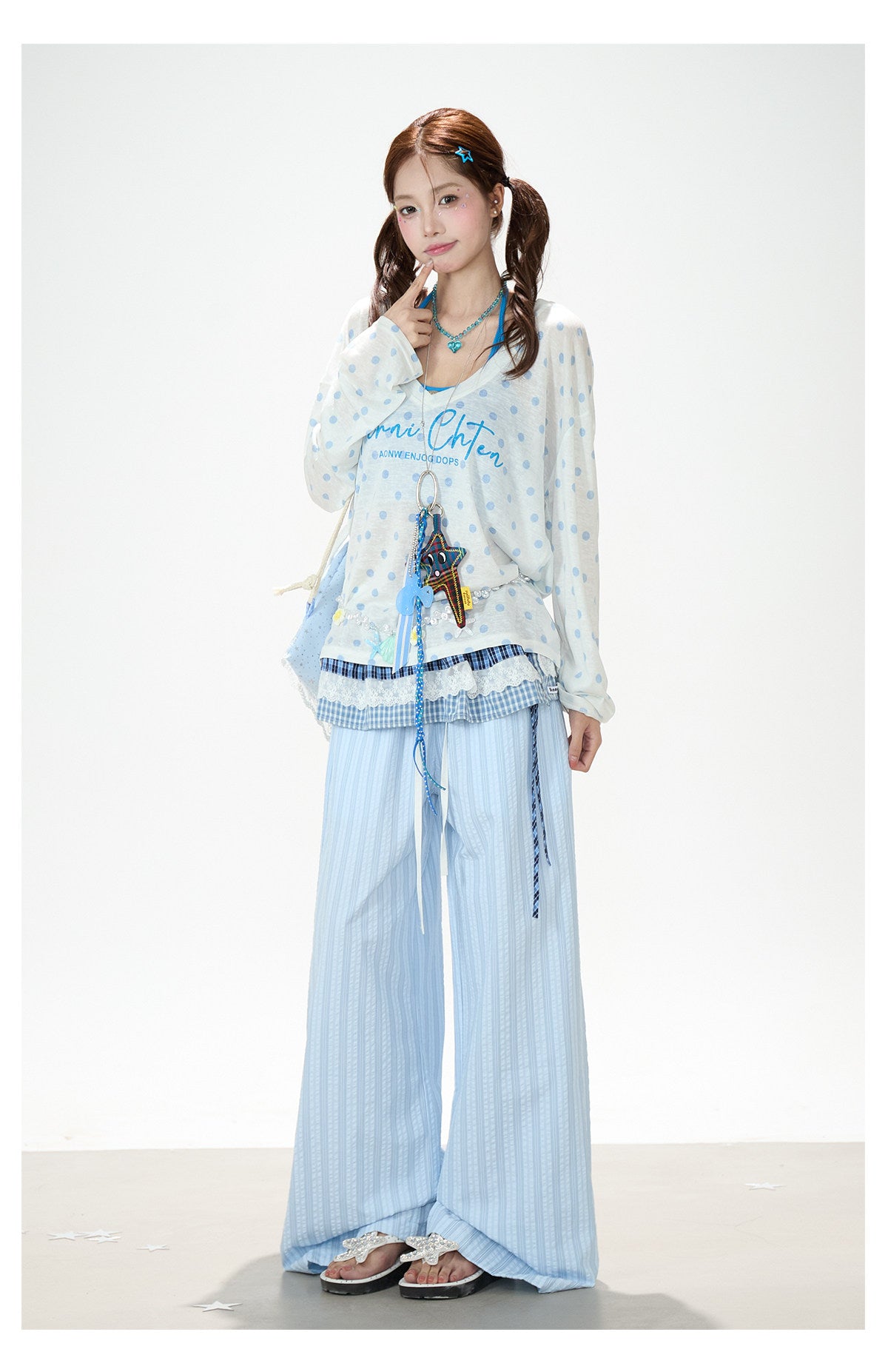 Polka Dot Layered Top & Wide-Leg Pants