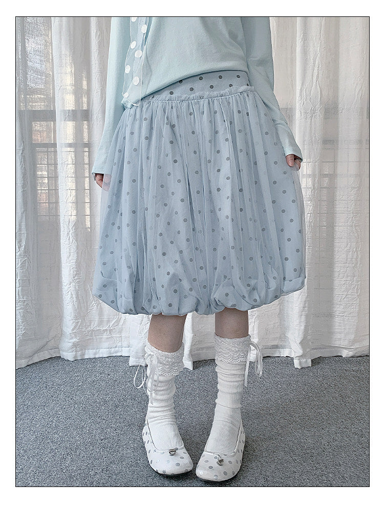 Powder Blue Polka Dot Bubble Midi Skirt