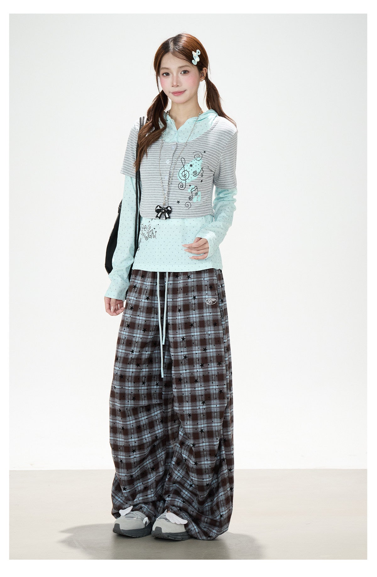 Star Plaid Wide-Leg Pants