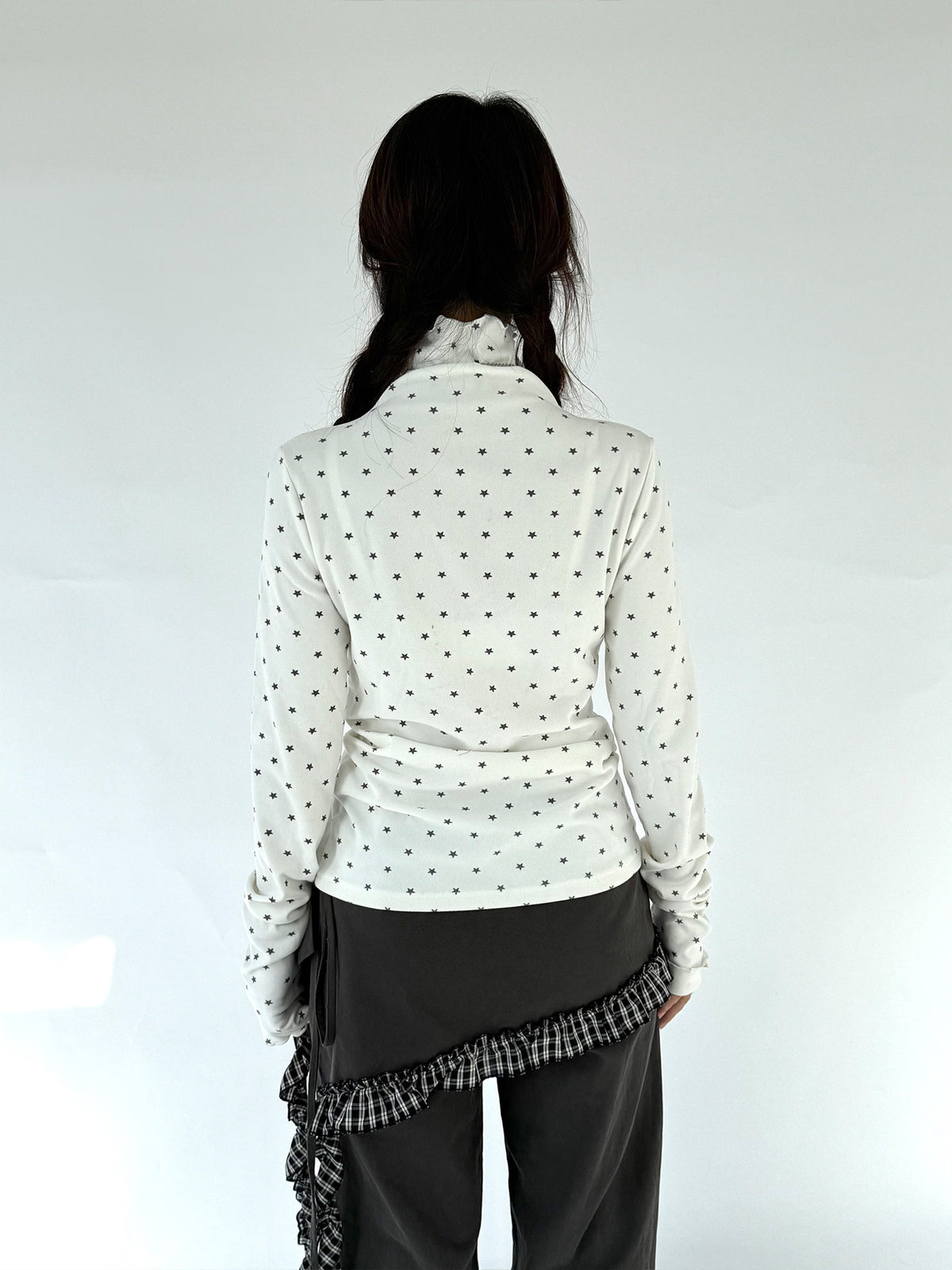 Star Print Mock Neck Thermal Long Sleeve Top