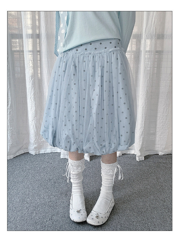 Powder Blue Polka Dot Bubble Midi Skirt