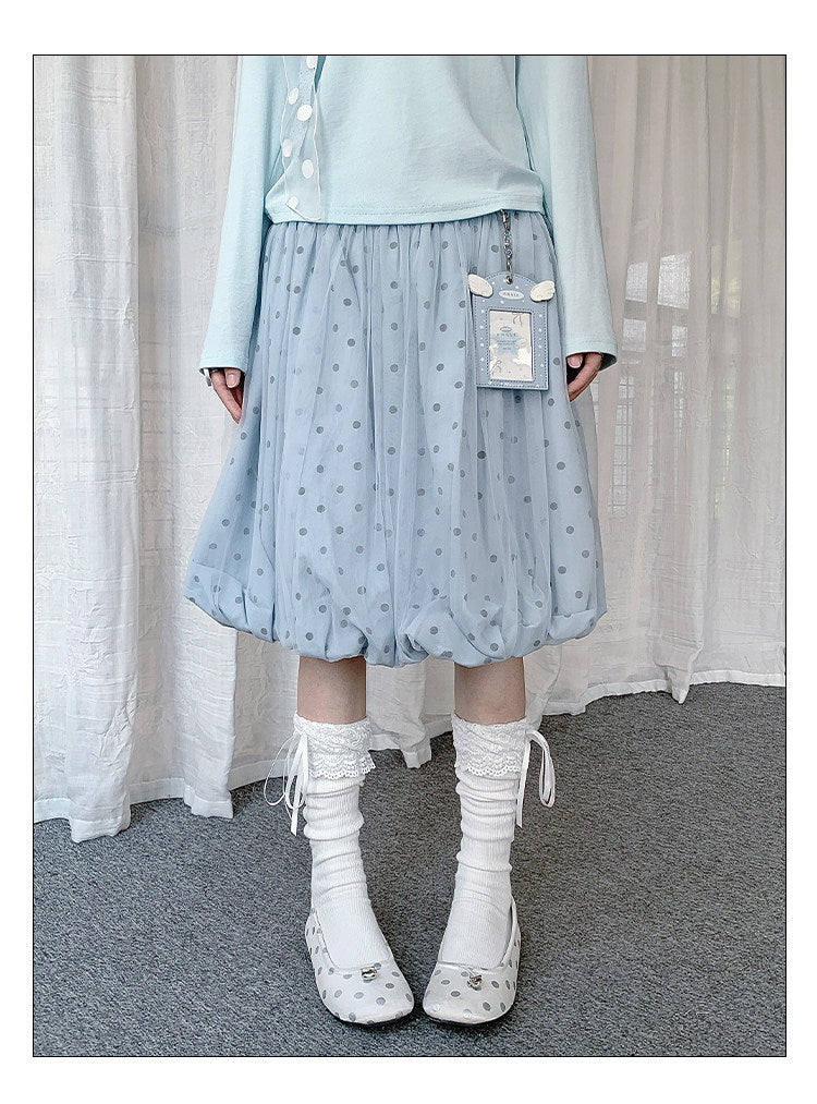 Powder Blue Polka Dot Bubble Midi Skirt