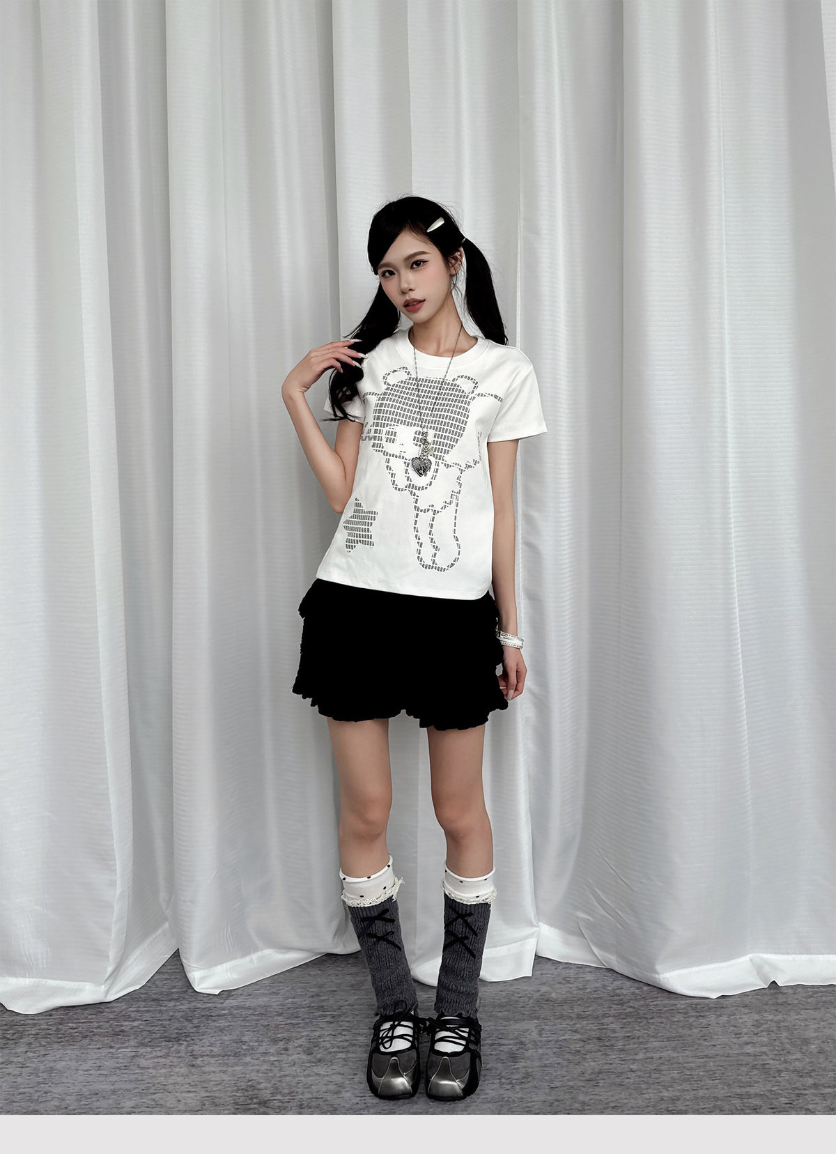 Pixel Teddy Graphic Fitted Tee