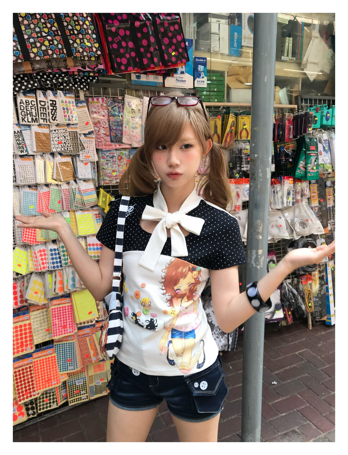 Polka Dot Bow-Tie Graphic Fitted Tee