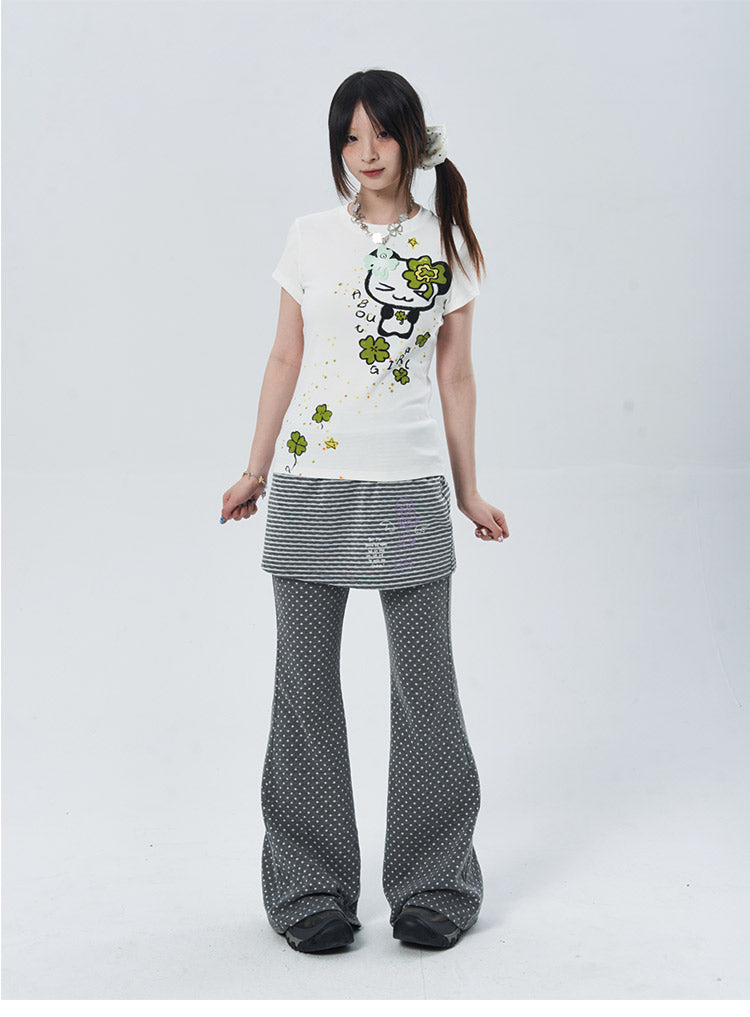 Polka Dot Layered Flare Skirt Pants