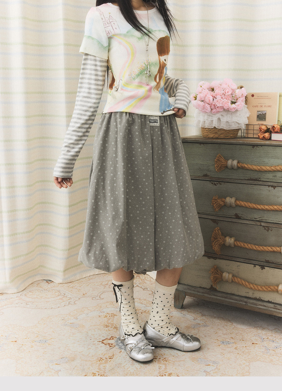 Tiny Floral Balloon Capri Pants
