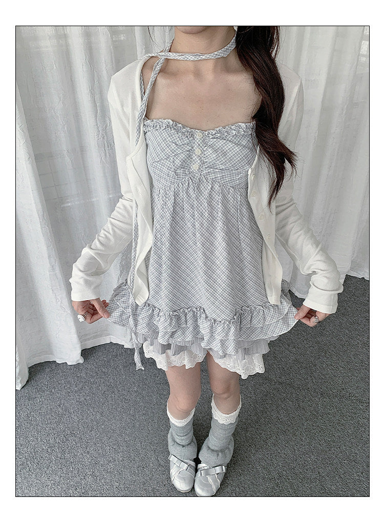 Ruffle Cami & Soft Cardigan Two-Piece Layered Top Set