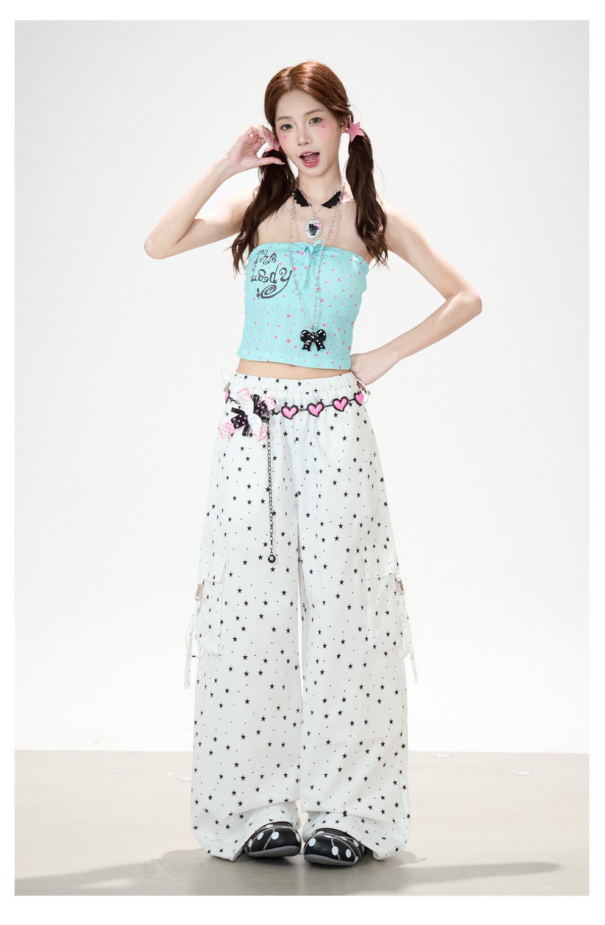 Allover Star Cargo Wide Leg Pants