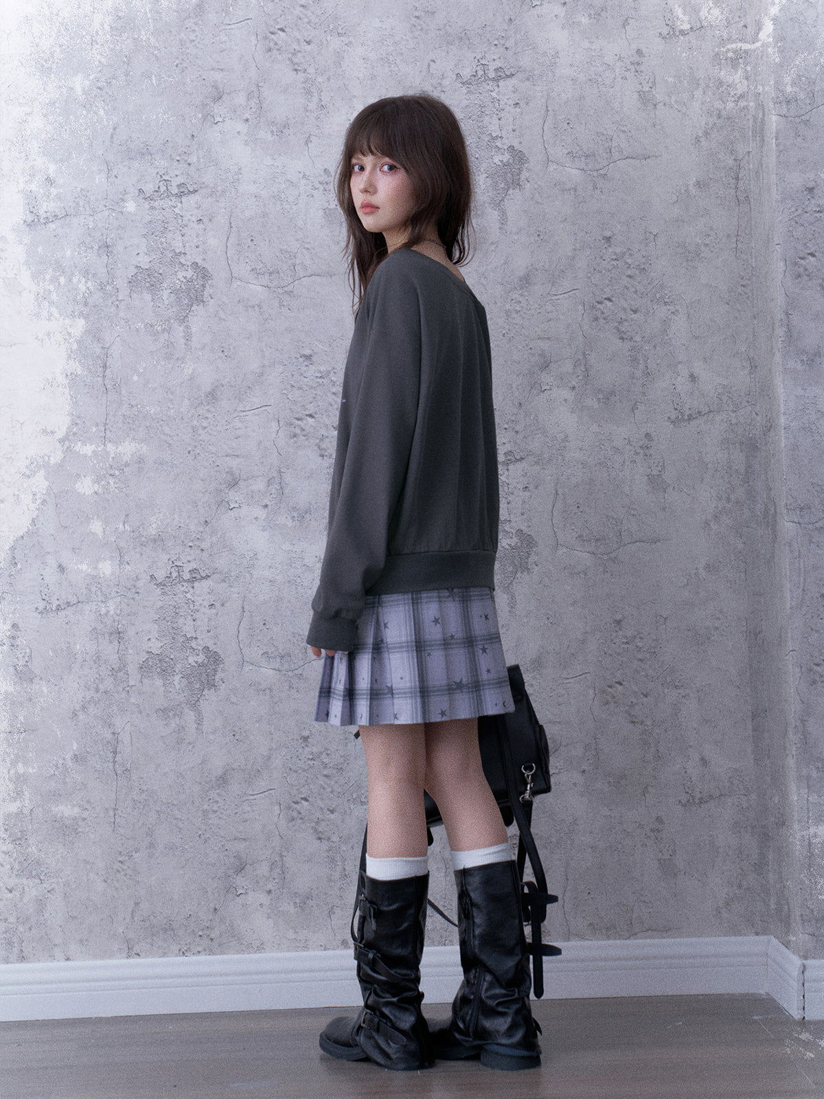 Heart-Strap Graphic Faux-Layered Sweatshirt Dress