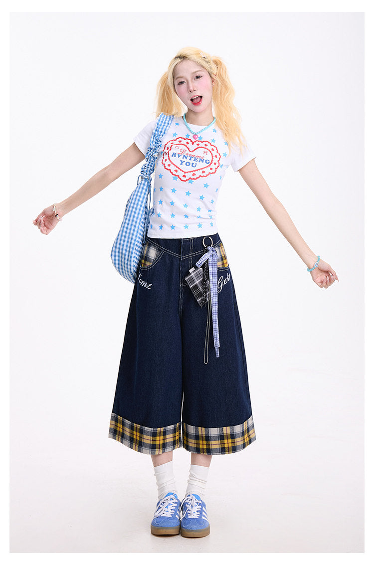 Dreams Star Baby Tee & Light Blue Wide-Leg Pants