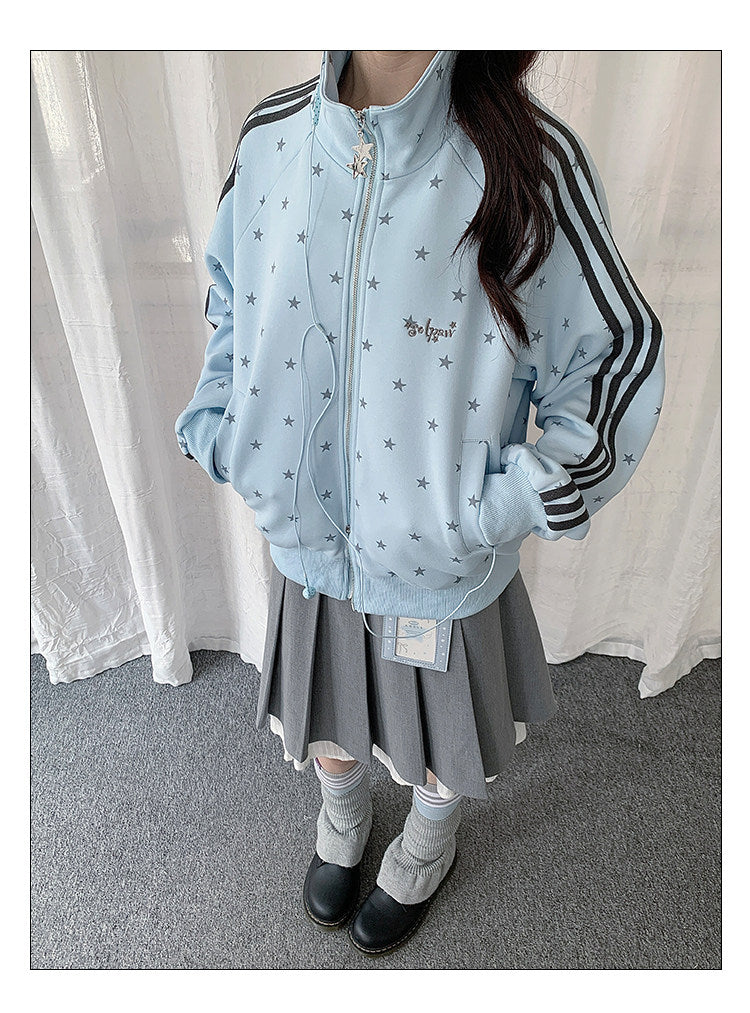 Star Print Double-Zip Track Jacket