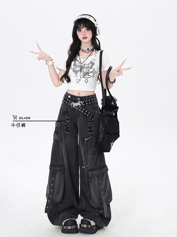 Butterfly Fragment Halter Graphic Top with Arm Warmers