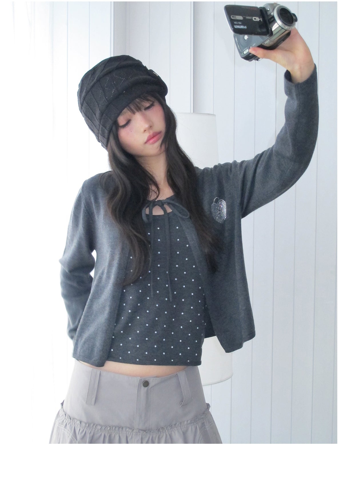 Polka Dot Cami & Tie-Front Cardigan Set