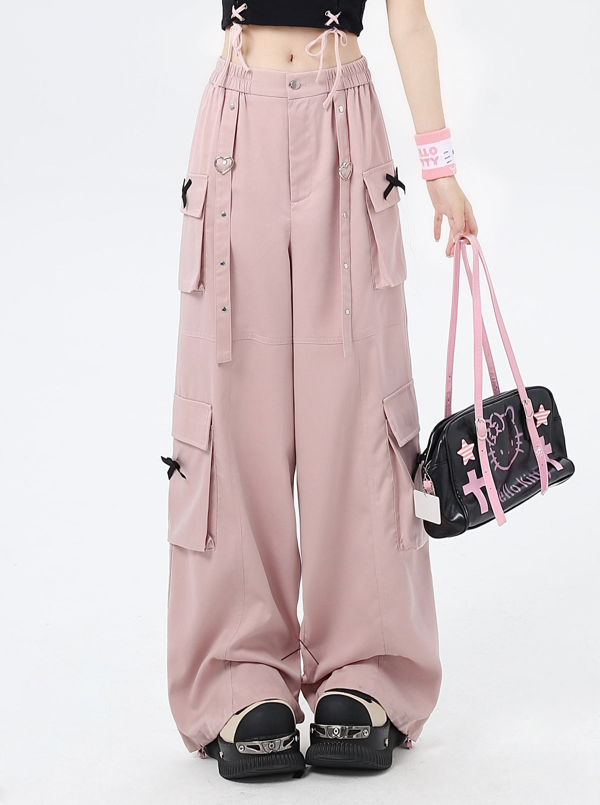 Heart Bow Pocket Wide-Leg Cargo Pants