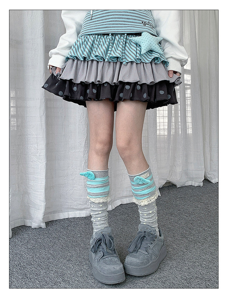 Polka Dot Stripe Tiered Mini Skirt