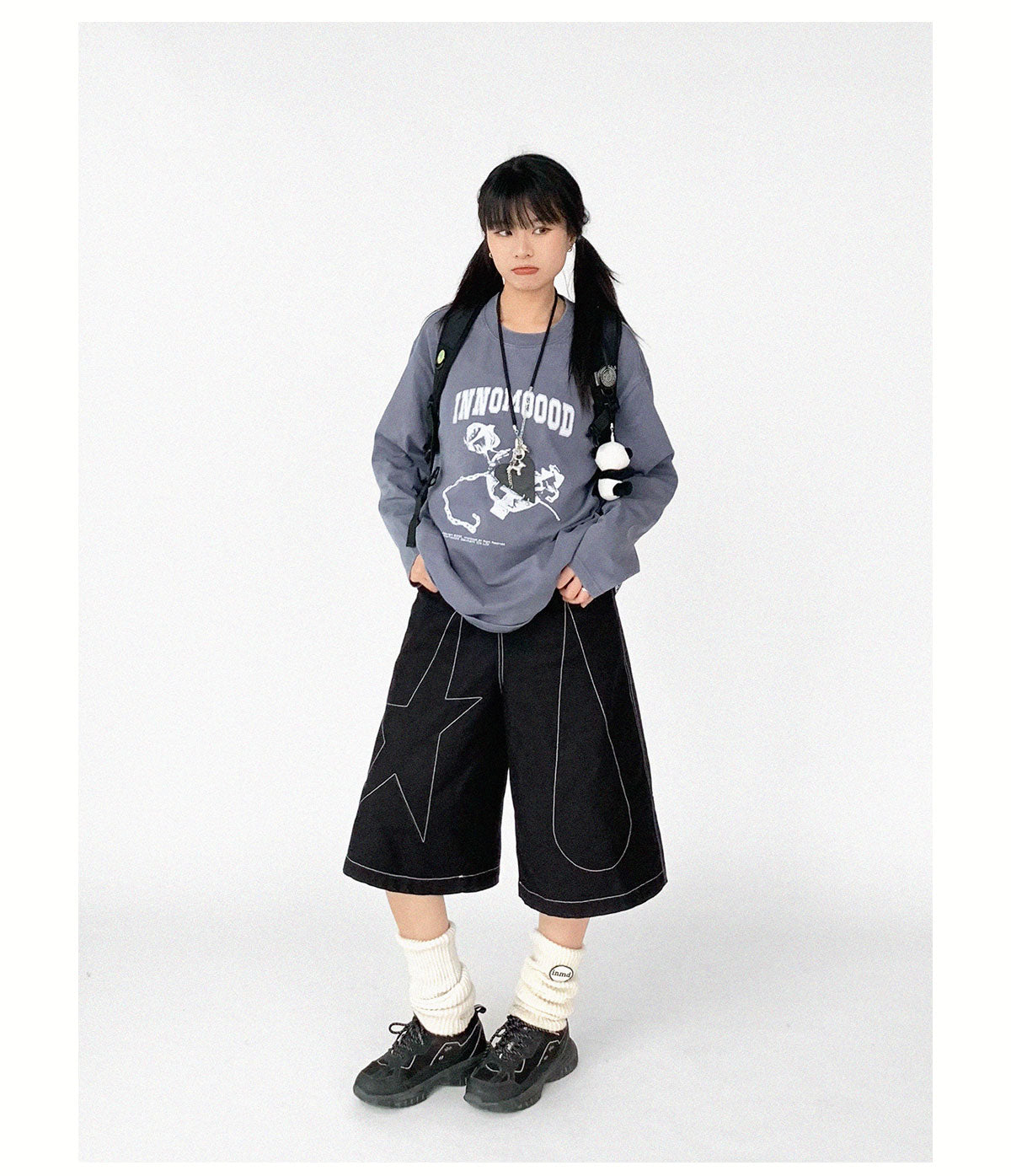 Falling Star Contrast-Stitch Wide-Leg Culottes