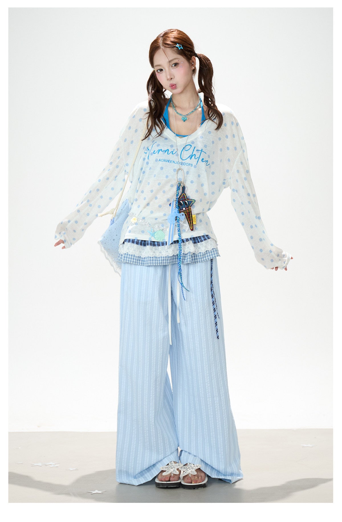 Polka Dot Layered Top & Wide-Leg Pants