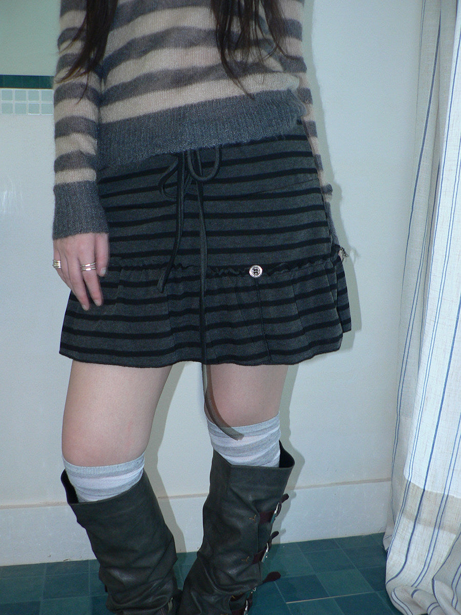Striped Pleated Tie-Waist Mini Skirt