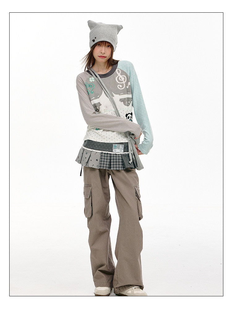 Plaid Panel Layering Wrap Skirt