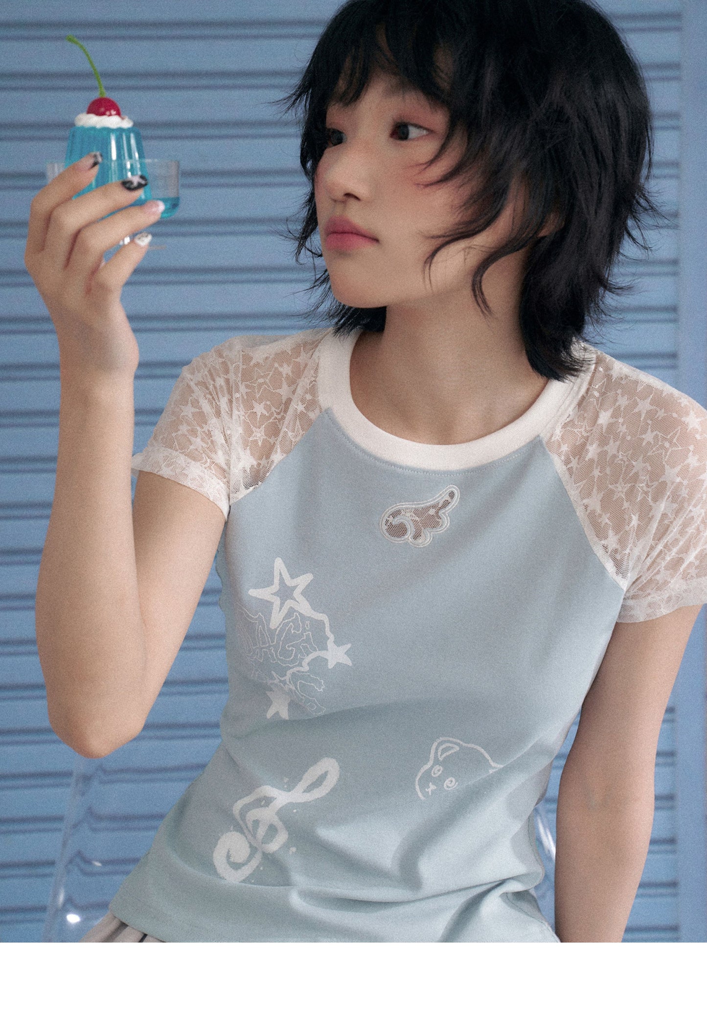 Ice Blue Lace Raglan Graphic Tee