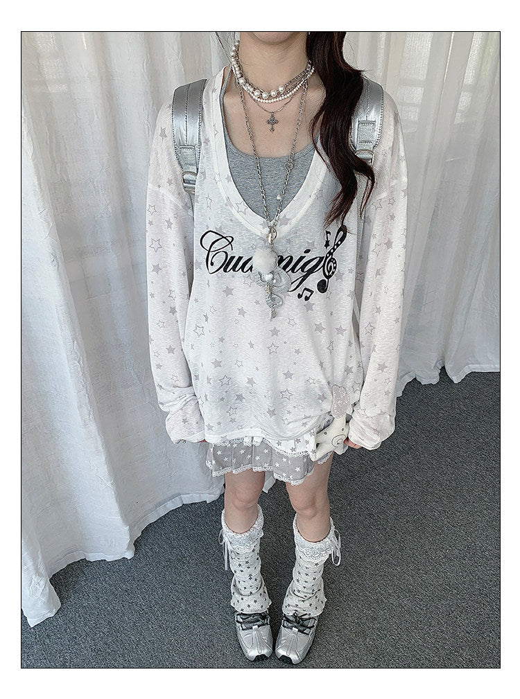 Star Veil Halter Two-Piece Long Sleeve Top Set