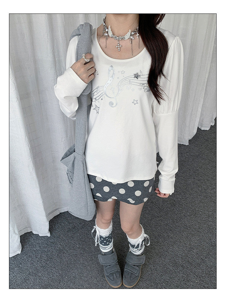 Wish Melody Puff-Sleeve Long Sleeve Top
