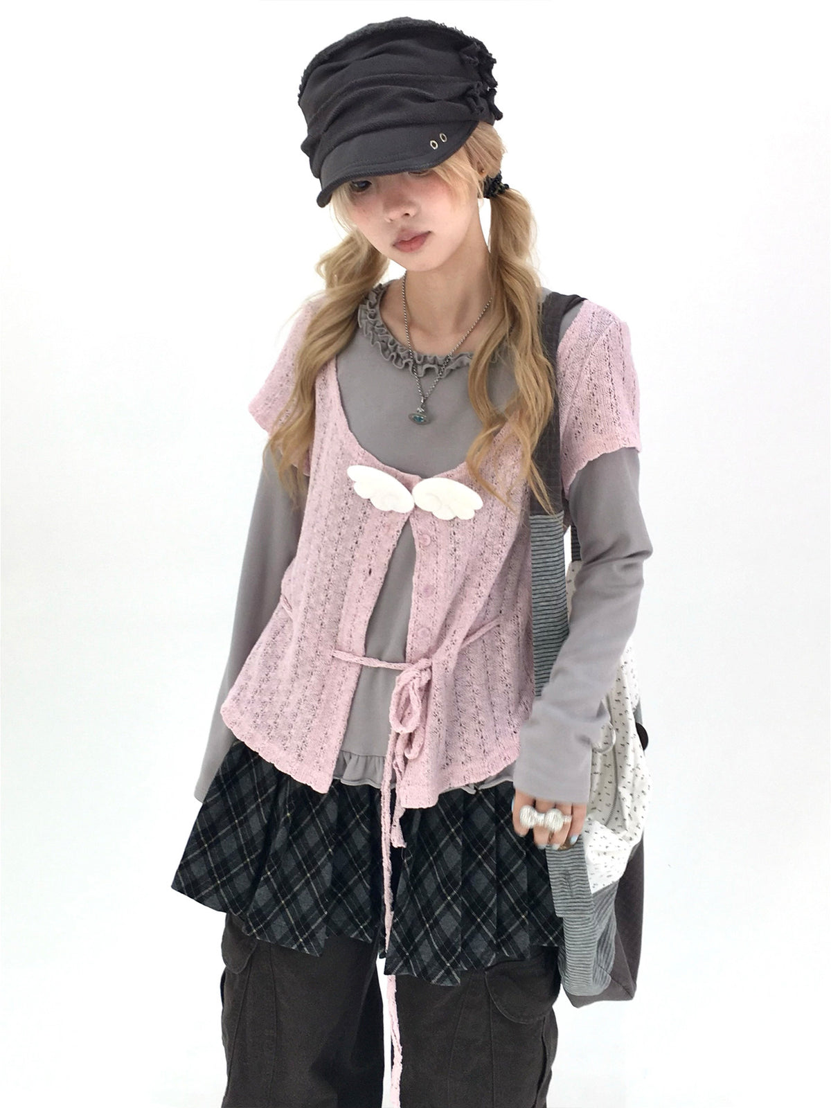 Blush Angel Wing Faux-Layer Knit Long Sleeve Top