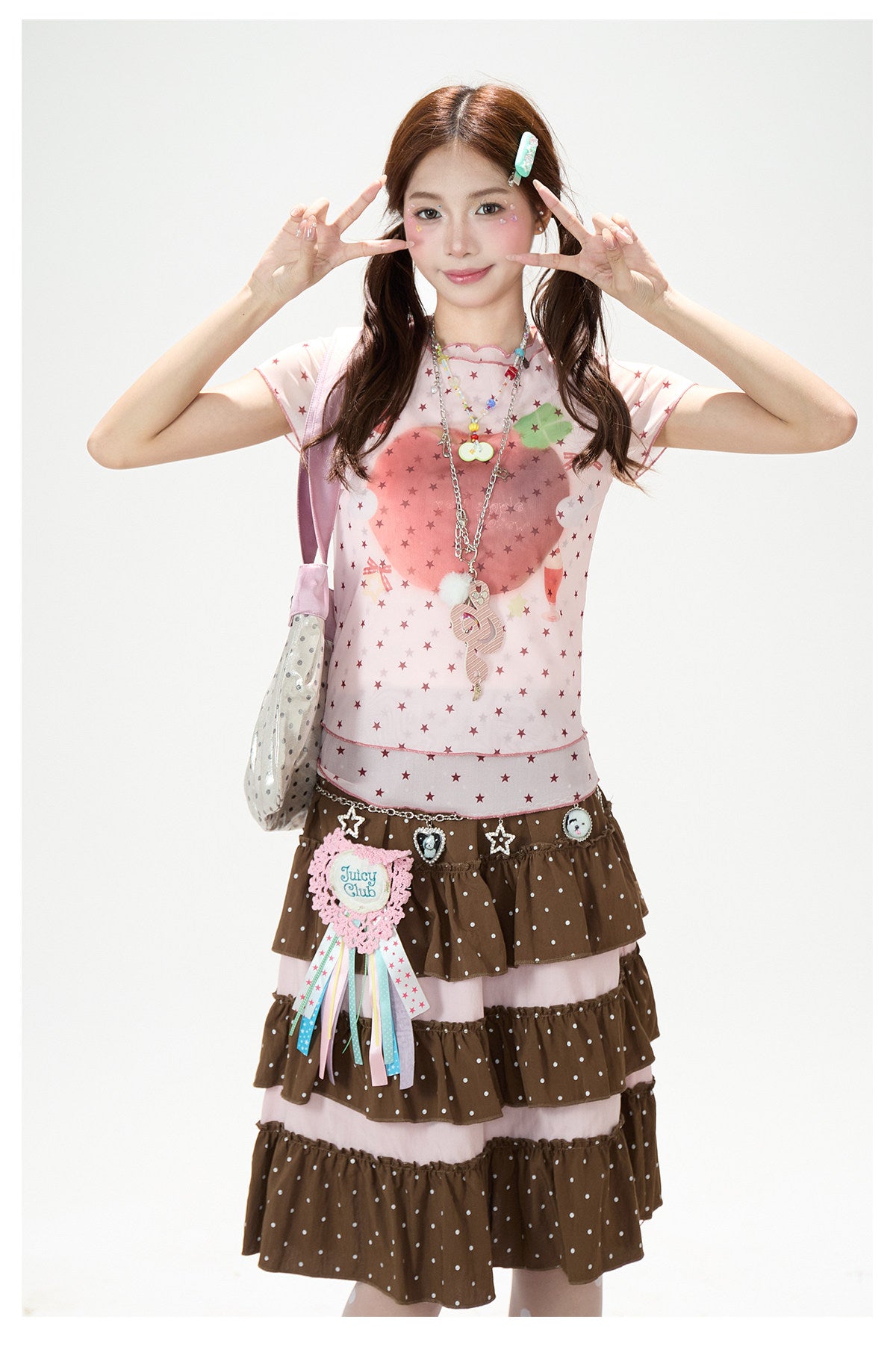 Star Mesh Baby Tee & White Wide-Leg Pants
